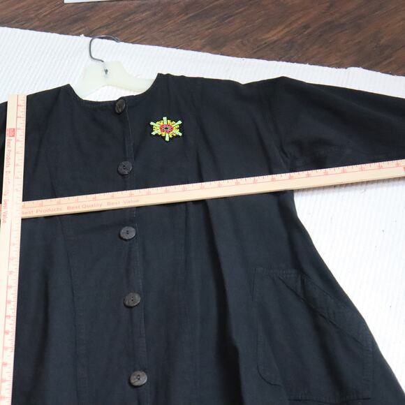 Vintage barely worn Alejandro Julian Black Button Front Dress Small Beaded Patch - Picture 6 of 8